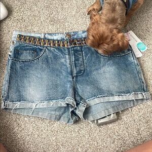 POL Stylish Denim Women's Shorts with Colorful Waistband